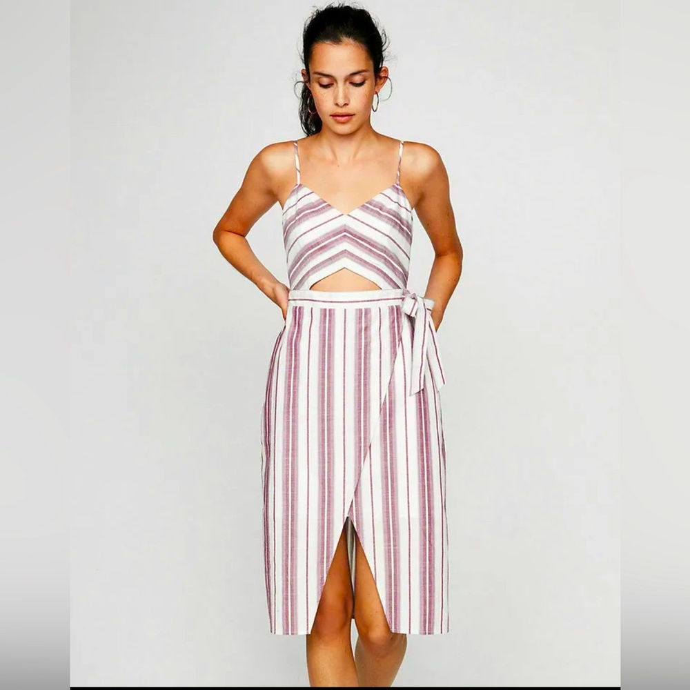Express lilac Purple White Striped Cut-Out Wrap Dress Style Midi Size 4 Small‎